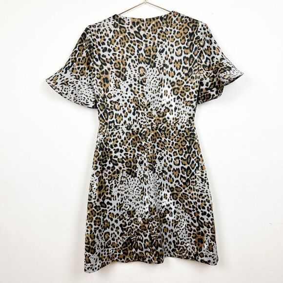 Banana Republic Brown Black Leopard Animal Print Flutter SLeeve Shift Dress - Picture 8 of 11